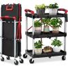 Garvee Collapsible Folding Utility Cart with Wheels, 3 Tier Rolling Service Cart for Kitchen, Office, Shopping, Garage(Black)