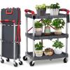 Garvee Collapsible Folding Utility Cart with Wheels, 3 Tier Rolling Service Cart for Kitchen, Office, Shopping, Garage(Gray)