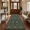 Garvee Floral 5×7 Area Rugs Washable Living Room Rug Soft Indoor Floral Animals Entryway Rug Non Slip Low Pile Accent Rugs for Bedroom Non-Shedding Stain Resistant Carpet for Kids Room Nursery Blue(Green)