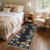 Garvee Floral Botanical 2×6 Runners for Hallways Washable Non Slip Scalloped Kitchen Rugs Low Pile Ultra Thin Stain Resistant Farmhouse Carpet for Bedside Entryway Laundry Bathroom, Taupe(Floral/Black)
