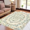 Garvee Floral Washable Rugs for Living Room 8×10 Area Rugs with Non Slip Backing, Low Pile Stain Resistant Floral Throw Carpet, Foldable Floor Mats for ‎‎Bedroom, Beige