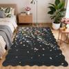 Garvee Floral Washable Scalloped Rugs 8×10 Non-Slip Soft Black Area Rugs for Living Room, Low Pile Stain Resistant Floral Carpet, Easy Clean Foldable Floor Mats for Dining Room, Home Office, Black(Black-scalloped)