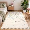 Garvee Floral Washable Scalloped Rugs 8×10 Non-Slip Soft Black Area Rugs for Living Room, Low Pile Stain Resistant Floral Carpet, Easy Clean Foldable Floor Mats for Dining Room, Home Office, Black(Beige-scalloped)