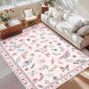 Garvee Floral Washable Scalloped Rugs 8×10 Non-Slip Soft Black Area Rugs for Living Room, Low Pile Stain Resistant Floral Carpet, Easy Clean Foldable Floor Mats for Dining Room, Home Office, Black(Insect-pink)