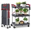 Garvee Folding Utility Service Cart, Collapsible Cart with Wheels, 3 Tier Rolling Utility Cart, Folding Cart with Wheels Collapsible, Service Cart for Tool, Cleaning, Bar, Garage, Kitchen, Office