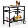 Garvee Grill Cart, Pizza Oven Stand, BBQ Prep Table with Wheels & Hooks, Side Handle, Double-Shelf Grilling Cart Tabletop Griddle Cooking Station for Bar, Patio, Camping, Home (Black)