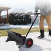 Garvee Heavy Duty Steel Snow Shovel Pusher with Wheels for Driveways, 29In Wide Push Snow Plow Shovel, Adjustable Handle, Angled Blade, Efficient Snow Removal for Easy Driveway & Pavement Clearing