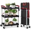 Garvee Mobile Folding Trolley, Portable Service Cart, 3 Tier Utility Cart, Collapsible Utility Carts for Office, Warehouse, and Home, 56 LBS Load Capacity per Shelf