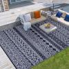 Garvee Outdoor Rugs 8×10 Waterproof for Patios Clearance, Plastic Straw Mats for Backyard, Porch, Deck, Balcony, Reversible, Black + White(Dark Blue & White)