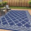 Garvee Outdoor Rugs 8×10 Waterproof for Patios Clearance, Plastic Straw Mats for Backyard, Porch, Deck, Balcony, Reversible, Black + White(Dark Blue/White)