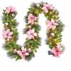 Garvee Pre-Lit Christmas Garland with LED Lights, Lighted Garland with Flower Cypress Leaves Christmas Ball, Indoor Outdoor Xmas Decoration, 9 ft/ 108 in, Red(Pink)