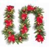 Garvee Pre-Lit Christmas Garland with LED Lights, Lighted Garland with Flower Cypress Leaves Christmas Ball, Indoor Outdoor Xmas Decoration, 9 ft/ 108 in, Red(Red)