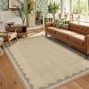 Garvee Scalloped Jute Rug 5×7 Washable Living Room Rug Non Slip Modern Rugs Ultra Soft Non Shedding Floor Cover Low Pile Stain-Resistant Bordered Print Carpet for Bedroom Kids Room Dorm, Jute