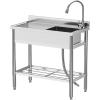 Garvee Stainless Steel Sink, 39x20x37 in Freestanding Single Sink Commercial Kitchen Sink Set with Worktop Faucet, NSF Certificated, Commercial Single Bowl Kitchen Prep & Utility Sink for Garage