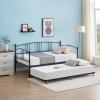Garvee Twin Metal Daybed with Trundle, Pullout Trundle Bed Frame with Arched Headboard, Guest Sofa Bed with Steel Slat Support, No Box Spring Required, Easy Assembly, Black(Black)