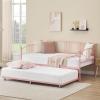 Garvee Twin Metal Daybed with Trundle, Pullout Trundle Bed Frame with Arched Headboard, Guest Sofa Bed with Steel Slat Support, No Box Spring Required, Easy Assembly, Black(Pink)