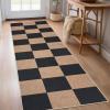 Garvee Washable Easy Jute Rug 5×7 Modern Striped Living Room Rug with Non-Slip Backing, Non Shedding Neutral Floor Mats, Indoor Outdoor Carpet for Bedroom, Patio, Backyard, Brown(Checkerboard|black&brown)
