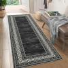 Garvee Washable Rug 10×13 Living Room Area Rug Geometric Bordered Bedroom Rugs Indoor Modern Floor Carpet Low Pile Non Slip Throw Rugs Distressed Home Decor Rug for Dining Room Office, Blue(Black)