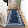 Garvee Washable Rug 10×13 Living Room Area Rug Geometric Bordered Bedroom Rugs Indoor Modern Floor Carpet Low Pile Non Slip Throw Rugs Distressed Home Decor Rug for Dining Room Office, Blue(Blue)
