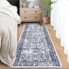 Garvee Washable Runner Rugs 2×6 Vintage Hallway Runner Traditional Floral Rugs Non Slip Entryway Runner Distressed Oriental Area Rugs Low Pile Floor Cover for Kitchen Bathroom Laundry Mat, Brown(Blue)