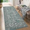 Garvee Washable Runner Rugs 2×6 Vintage Hallway Runner Traditional Floral Rugs Non Slip Entryway Runner Distressed Oriental Area Rugs Low Pile Floor Cover for Kitchen Bathroom Laundry Mat, Brown(Dark Teal)