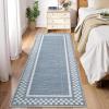 Garvee Washable Solid 8×10 Rugs for Living Room Bedroom,Non Slip Stain-Resistant Border Scalloped Rug for Dining Room Office,Low-Pile Soft Neutral Carpets for Under Table Farmhouse Playroom, Beige(Blue)