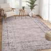 Garvee Washable Solid 8×10 Rugs for Living Room Bedroom,Non Slip Stain-Resistant Border Scalloped Rug for Dining Room Office,Low-Pile Soft Neutral Carpets for Under Table Farmhouse Playroom, Beige(Border|taupe)