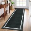 Garvee Washable Solid 8×10 Rugs for Living Room Bedroom,Non Slip Stain-Resistant Border Scalloped Rug for Dining Room Office,Low-Pile Soft Neutral Carpets for Under Table Farmhouse Playroom, Beige(Black White)