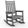 HDPE Rocking Chair Outdoor Set of 2 with Side Table – Poly High Back Porch Rocker Chairs for Adults – All Weather Resistant Furniture for Patio Front Porch – Gray(Grey)
