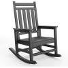 HDPE Rocking Chair Outdoor Set of 2 with Side Table – Poly High Back Porch Rocker Chairs for Adults – All Weather Resistant Furniture for Patio Front Porch – Gray(Black)