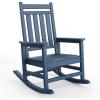 HDPE Rocking Chair Outdoor Set of 2 with Side Table – Poly High Back Porch Rocker Chairs for Adults – All Weather Resistant Furniture for Patio Front Porch – Gray(Navy Blue)