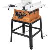 Table Saw, 10 in 15A Multifunctional Saw with Stand & Push Stick for Jobside, 90° Cross Cut & 0-45° Bevel Cut, Cutting Speed Up to 5000RPM, Adjustable Blade Height, Ideal for Woodworking, Orange