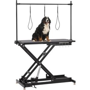 47 in Electric Dog Grooming Table, Heavy Duty, Height Adjustable Professional Pet Grooming Table w/Leveling Wheels, Dog Grooming Arm, Anti Slip Tabletop & Tool Organizer/Dog Grooming Station, Black