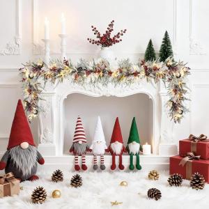 6 FT Pre-lit Christmas Garland with 20 LED Lights & 8 Modes, Artificial Green Rattan Garland with Snow Frost, Pine Cones, Red Berries for Fireplace Mantle, Front Porch, Indoor Outdoor Holiday Decor(White)