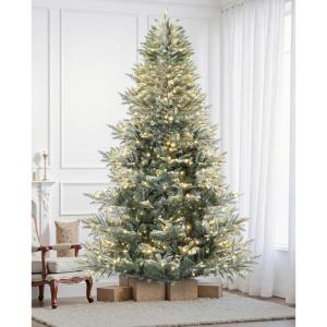 6.5 FT Pre-Lit Pencil Christmas Tree – 300 Warm White Lights, Auto-Hinged Expansion, Foldable Metal Stand, PE & PVC Construction – for Porch, Party, Office, and Home Decor(Snow Flocked)