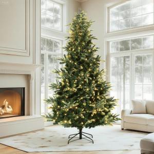 6.5 FT Pre-Lit Pencil Christmas Tree – 300 Warm White Lights, Auto-Hinged Expansion, Foldable Metal Stand, PE & PVC Construction – for Porch, Party, Office, and Home Decor(Classic Green)