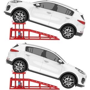 Car Truck Service Ramps,Portable Car Ramps for Oil Changes,2 Pack 12000 LBS (5 T) Capatity Car Lifts for Home Garage,Vehicle Auto Garage Repair.Lift Height Adjust 9.8 in-15 in (Red)(Red 5T)