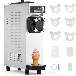 Commercial Ice Cream Machine 1200W, 4.7-5.8 gal/H Soft Serve Machine, Countertop Soft Serve Ice Cream Yogurt Machine with 7 L Hoppers &1.8 L Cylinders for Party Restaurant Snack Bar