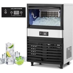 Commercial Ice Maker Machine 160 LBS/24H, Under-Counter Ice Machine, 60 Ice Cube with 44 LBS Ice Storage Capacity, Freestanding Ice Maker