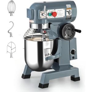 Commercial Mixer 20 QT, 1100W Electric Mixer 3 Speeds Adjustable, Stainless Steel Bowl Heavy Duty Mixer with Safety Guard, Dough Hook Whisk Beater Included, Perfect for Bakery Pizzeria(Mixer 20QT)