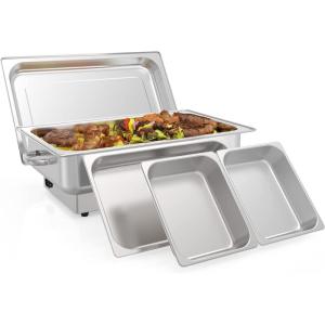 Electric Chafing Dish Buffet Set, 9 QT Buffet Servers and Warmers Stainless Steel, Commercial Food Warmer with 1 Full-Size Pan & 2 Half-Size Pan, Temperature Control Display for Parties, Catering(1/1 Full Size+1/2 Half Size)