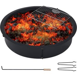 Fire Pit Ring 2.5 mm Steel Heavy Duty Firepit Cooking Ring Large Fire Pit Insert Round, Above/In Ground Fire Pit, for Camping Garden Backyard, 36 in x 42 in x 10 in(32″D x 32″W x 7.8″H)