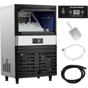 GARVEE Commercial Ice Maker, Creates 90 LBS in 24H, Commercial Ice Machine with 33 LBS Ice Storage Capacity, Ice Maker Machine with Auto Self-Cleaning, Each Tray Can Make 32 Pieces of Ice.
