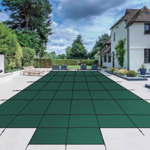 GARVEE Pool Safety Inground Pool Cover, Fits 16×32 ft Pool with Center Steps, Full Set w/Pool Safety Net and Installation Tools, Ultra-Dense Safety Pool Cover 18×34 ft w/Anchors for Inground Pools(green)