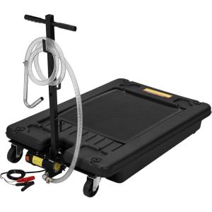 Garvee 20 Gallon Oil Drain Pan Oil Drain Tank with 12V Electric Pump, 76L Low Profile Oil Drain Pan, Oil Change Pan with T Foldable Hand and Wheels, 8FT Hose Oil Drain Cart for Car, SUV, Trucks(Electric Pump-20 Gallon-Black-PP)