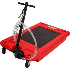 Garvee 20 Gallon Oil Drain Pan Oil Drain Tank with 12V Electric Pump, 76L Low Profile Oil Drain Pan, Oil Change Pan with T Foldable Hand and Wheels, 8FT Hose Oil Drain Cart for Car, SUV, Trucks(Hand Pump-20 Gallon-Red-PP)