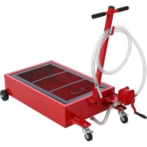 Garvee 20 Gallon Oil Drain Pan Oil Drain Tank with 12V Electric Pump, 76L Low Profile Oil Drain Pan, Oil Change Pan with T Foldable Hand and Wheels, 8FT Hose Oil Drain Cart for Car, SUV, Trucks(Hand Pump)