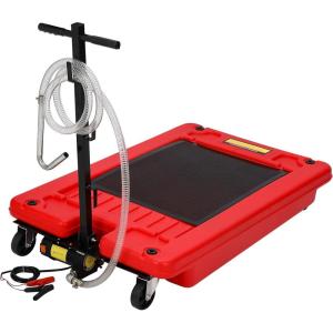 Garvee 20 Gallon Oil Drain Pan Oil Drain Tank with 12V Electric Pump, 76L Low Profile Oil Drain Pan, Oil Change Pan with T Foldable Hand and Wheels, 8FT Hose Oil Drain Cart for Car, SUV, Trucks(Electric Pump-20 Gallon-Red-PP)