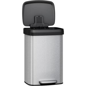Garvee 21 gal / 80 L Stainless Steel Trash Can with Lid, Large Garbage Can for Kitchen, Rustproof Step-on Kitchen Metal Trash Bin with Liner Rim, Rear Handle, Soft Close Plastic Lid, Silver