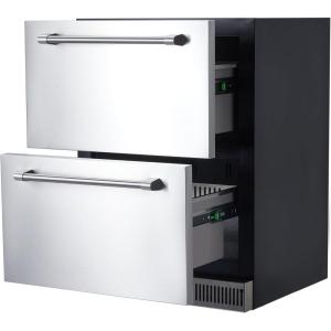 Garvee 24 in Outdoor Drawer Fridge, Counter Double Drawer Beverage Refrigerator, 5.2 Cu.Ft. Weather Proof Stainless Steel Built-in Fridge for Residential Commercial Use Black